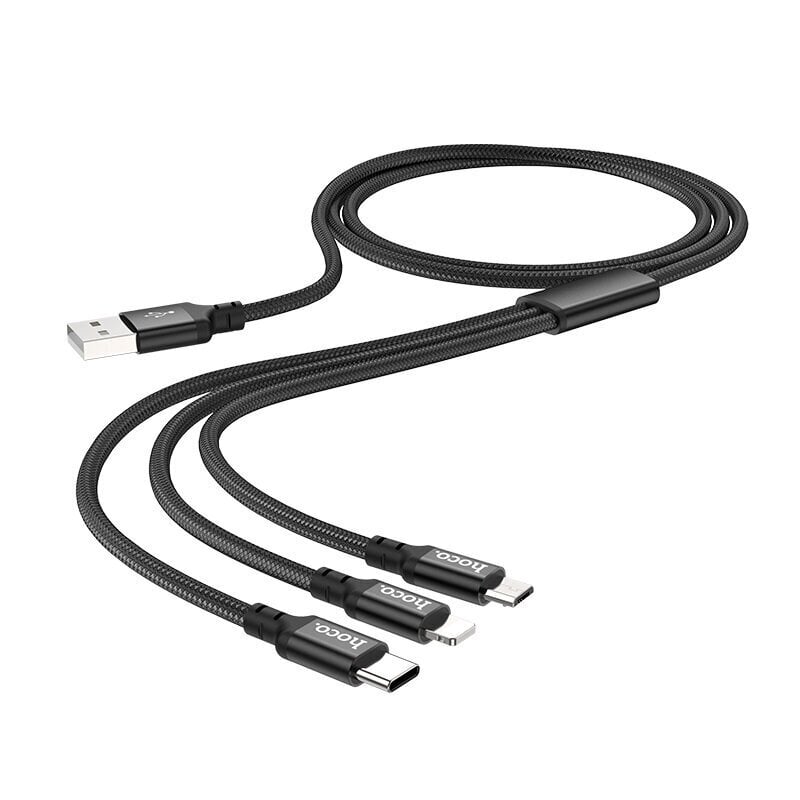 HOCO-kaapeli USB-kaapelin nopeus 3in1 Typ C + Lightning 8-pin + Micro X14 TIMES musta hinta ja tiedot | Puhelinkaapelit | hobbyhall.fi