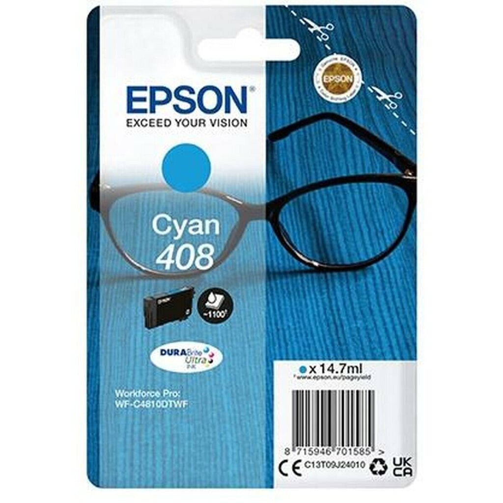 Alkuperäinen mustepatruuna Epson 408 (C13T09J24010) Cyan 1,100 lk hinta ja tiedot | Mustekasetit | hobbyhall.fi