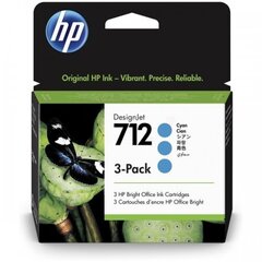 HP Ink No.712 Cyan tri-pack (3ED77A) hinta ja tiedot | Mustekasetit | hobbyhall.fi