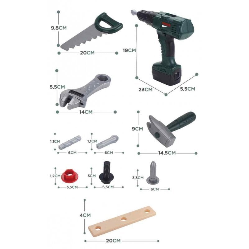 Suuri DIY-työkalulaatikko lapsille tarvikkeineen 15 kpl, Woopie hinta ja tiedot | Poikien lelut | hobbyhall.fi