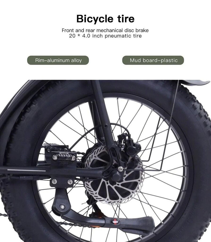 Sähköpyörä Bezior XF001, 20", Fat Tire, musta, 1000W, 12,5Ah hinta ja tiedot | Sähköpyörät | hobbyhall.fi