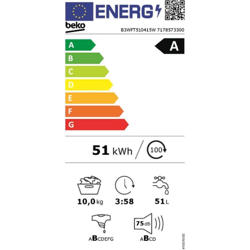 Pesukone BEKO B3WFT510415W hinta ja tiedot | Pyykinpesukoneet | hobbyhall.fi