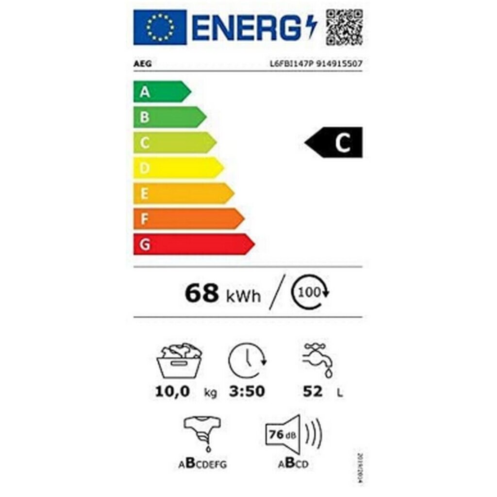 Pesukone Aeg L6FBI147P 10 kg 1400 rpm hinta ja tiedot | Pyykinpesukoneet | hobbyhall.fi