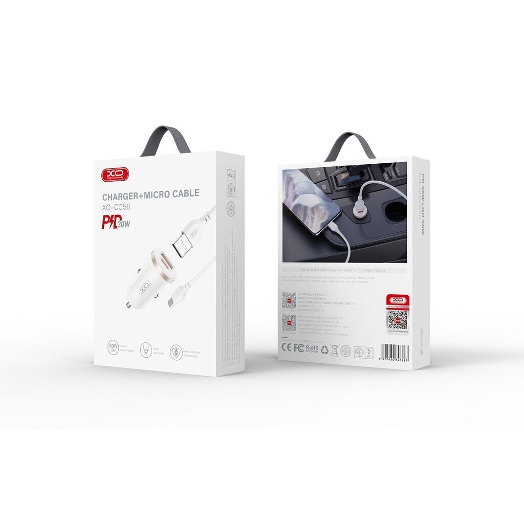 XO CC56 PD Car charger 30W + microUSB cable hinta ja tiedot | Puhelimen laturit | hobbyhall.fi