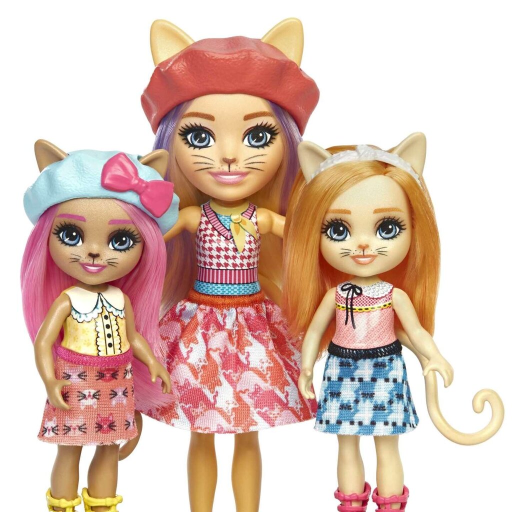 Dolls Enchantimals Urban Adventure Carmel Cat Family Lemmikit + kissat ja asusteet hinta ja tiedot | Tyttöjen lelut | hobbyhall.fi