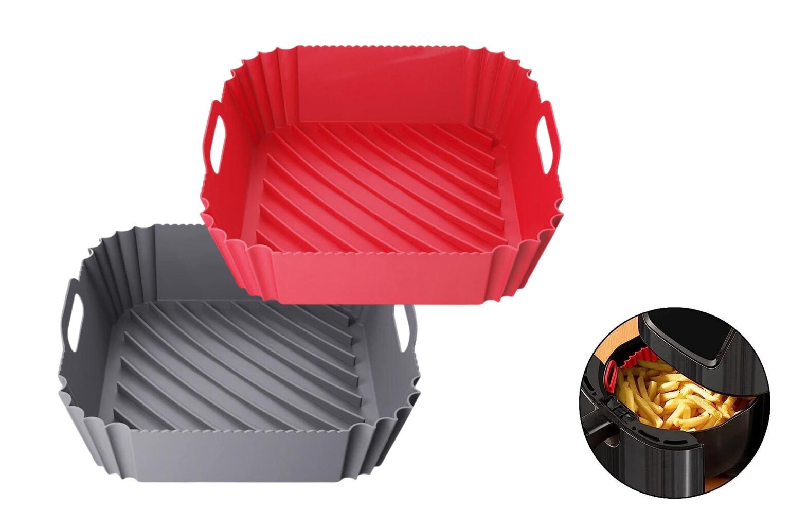 Duravire Hot Air Fryer silikonimuotti, punainen+harmaa, 22x22x6cm, 2 kpl hinta ja tiedot | Uunivuoat ja leivontavälineet | hobbyhall.fi