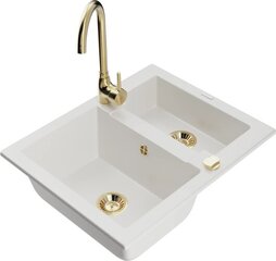 Graniittitiskitiskiallas Mexen Carlos hanalla ja sifonilla, White+Gold hinta ja tiedot | Keittiöaltaat | hobbyhall.fi