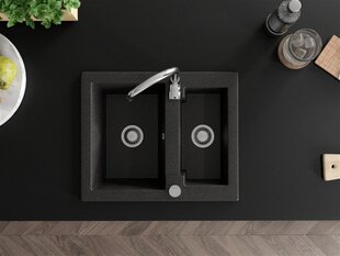 Graniittitiskitiskiallas Mexen Carlos hanalla ja sifonilla, Black granite+Chrome hinta ja tiedot | Keittiöaltaat | hobbyhall.fi