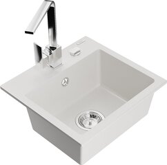 Graniitti tiskiallas Mexen Milo hanalla ja sifonilla, White+Chrome hinta ja tiedot | Keittiöaltaat | hobbyhall.fi