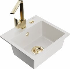 Graniitti tiskiallas Mexen Milo hanalla ja sifonilla, White+Gold hinta ja tiedot | Keittiöaltaat | hobbyhall.fi