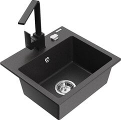 Graniitti tiskiallas Mexen Milo hanalla ja sifonilla, Black granite+Black hinta ja tiedot | Keittiöaltaat | hobbyhall.fi