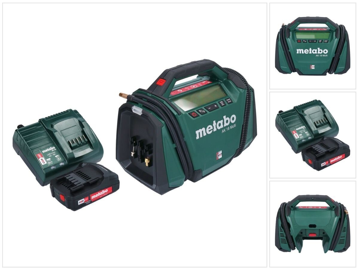 Metabo AK 18 moniakkuinen kompressori 18 V 11 bar + 1x akku 2,0 Ah + laturi hinta ja tiedot | Kompressorit | hobbyhall.fi