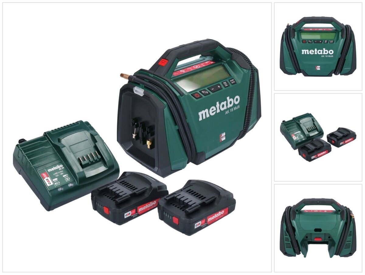 Metabo AK 18 Moniakkukompressori 18 V 11 bar + 2x akku 2,0 Ah + laturi hinta ja tiedot | Kompressorit | hobbyhall.fi