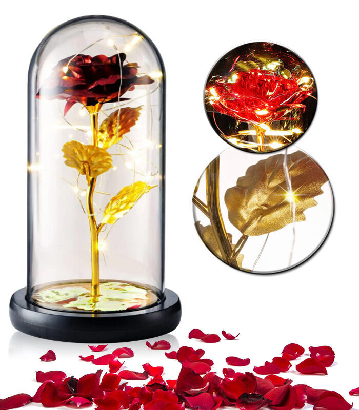 Ikuinen ruusu lasissa LED-valolla, punakulta hinta ja tiedot | Kestoruusut | hobbyhall.fi