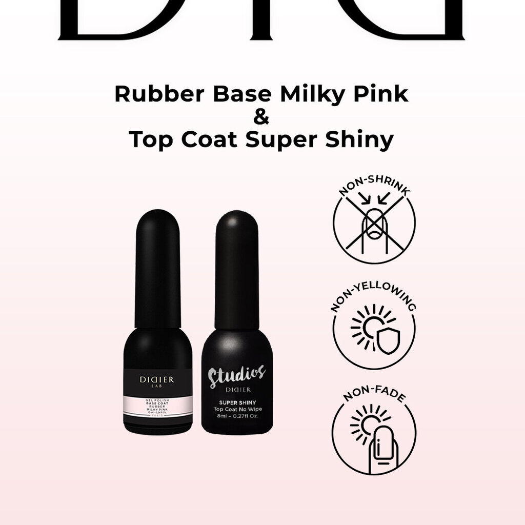 Setti Didier Lab Rubber Base, Milky Pink + Top Super Shiny, 2 kpl hinta ja tiedot | Kynsilakat ja kynsienhoitotuotteet | hobbyhall.fi