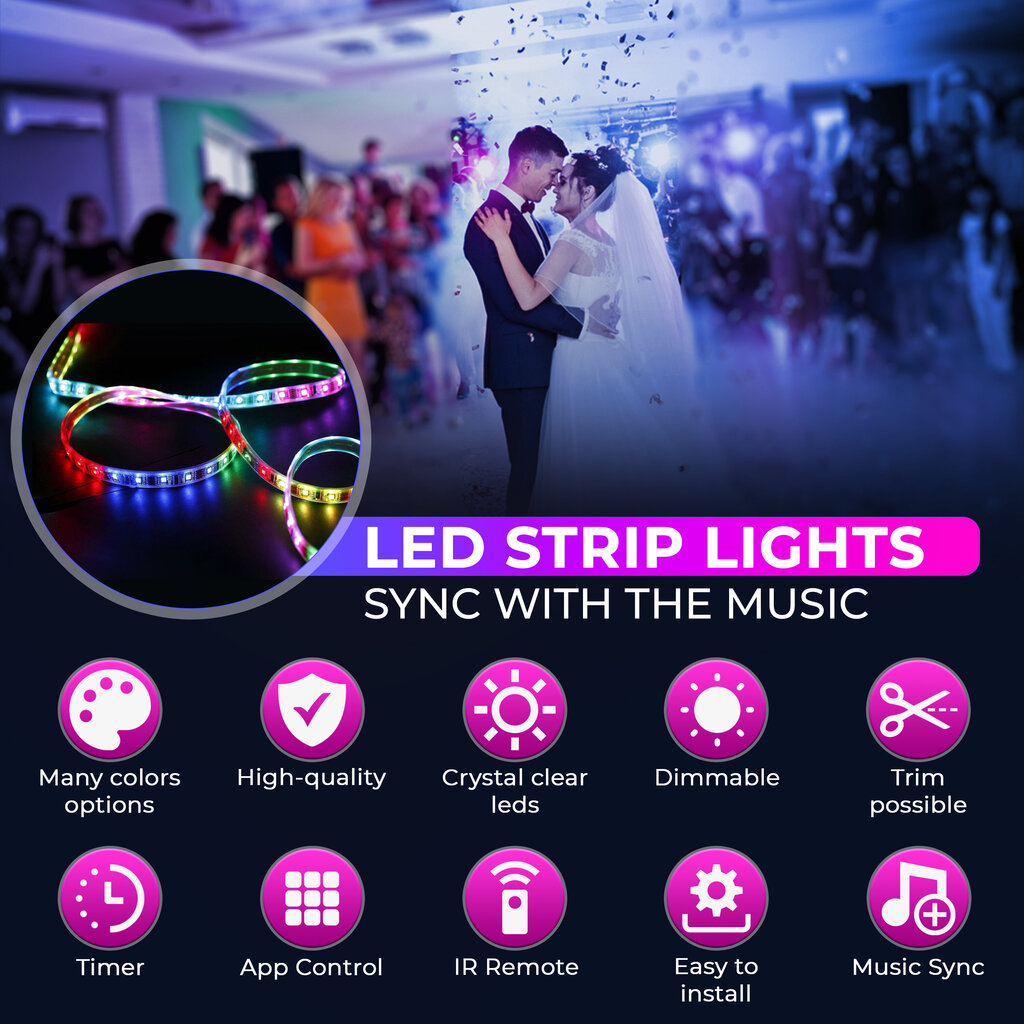 Smart 5050 RGB LED Strip 15 m Bluetooth-toiminnolla hinta ja tiedot | LED-valonauhat | hobbyhall.fi