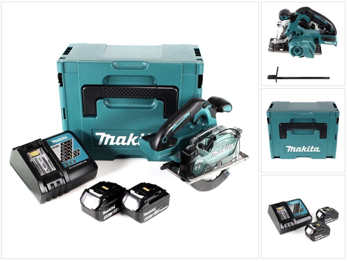 Makita DCS 553 RMJ akkukäyttöinen pyörösaha 18V 150 mm + 2x akku 4,0Ah + laturi + Makpac hinta ja tiedot | Sahat ja sirkkelit | hobbyhall.fi