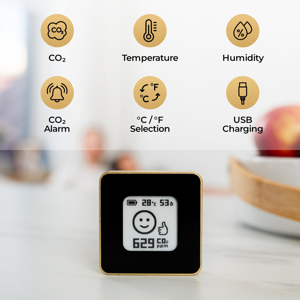 Sisätilojen CO2-anturi Airvalent Silver Marble hinta ja tiedot | Sääasemat, lämpö- ja kosteusmittarit | hobbyhall.fi