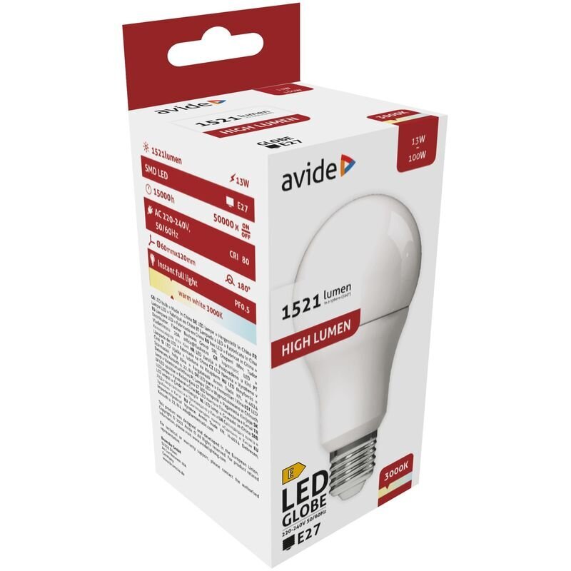Avide LED-lamppu 13W A60 E27 3000K hinta ja tiedot | Lamput | hobbyhall.fi