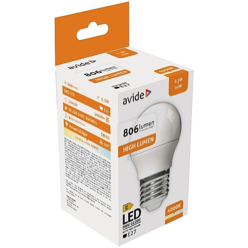 Avide LED-lamppu 6,5W G45 E27 4000K hinta ja tiedot | Lamput | hobbyhall.fi