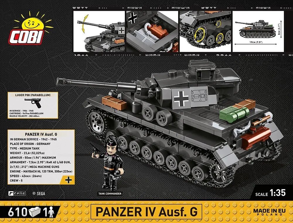 Rakennussetti panssarivaunu Cobi Panzer IV Ausf.G - Cobi -3045, 610 palaa hinta ja tiedot | LEGOT ja rakennuslelut | hobbyhall.fi