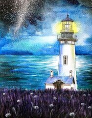 Timanttimaalaus setti, 40x50 cm, Lighthouse in the night hinta ja tiedot | Timanttimaalaukset | hobbyhall.fi