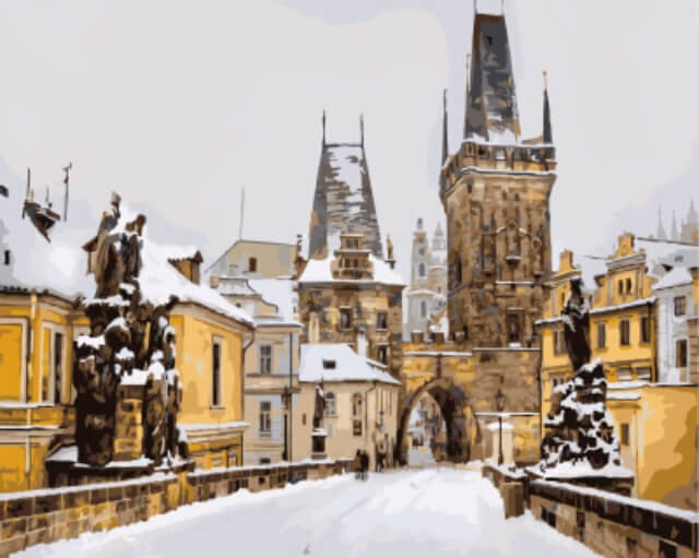 Maalaus numeroiden mukaan 40x50 cm, Charles Bridge in winter, Prague hinta ja tiedot | Maalaa numeroiden mukaan | hobbyhall.fi