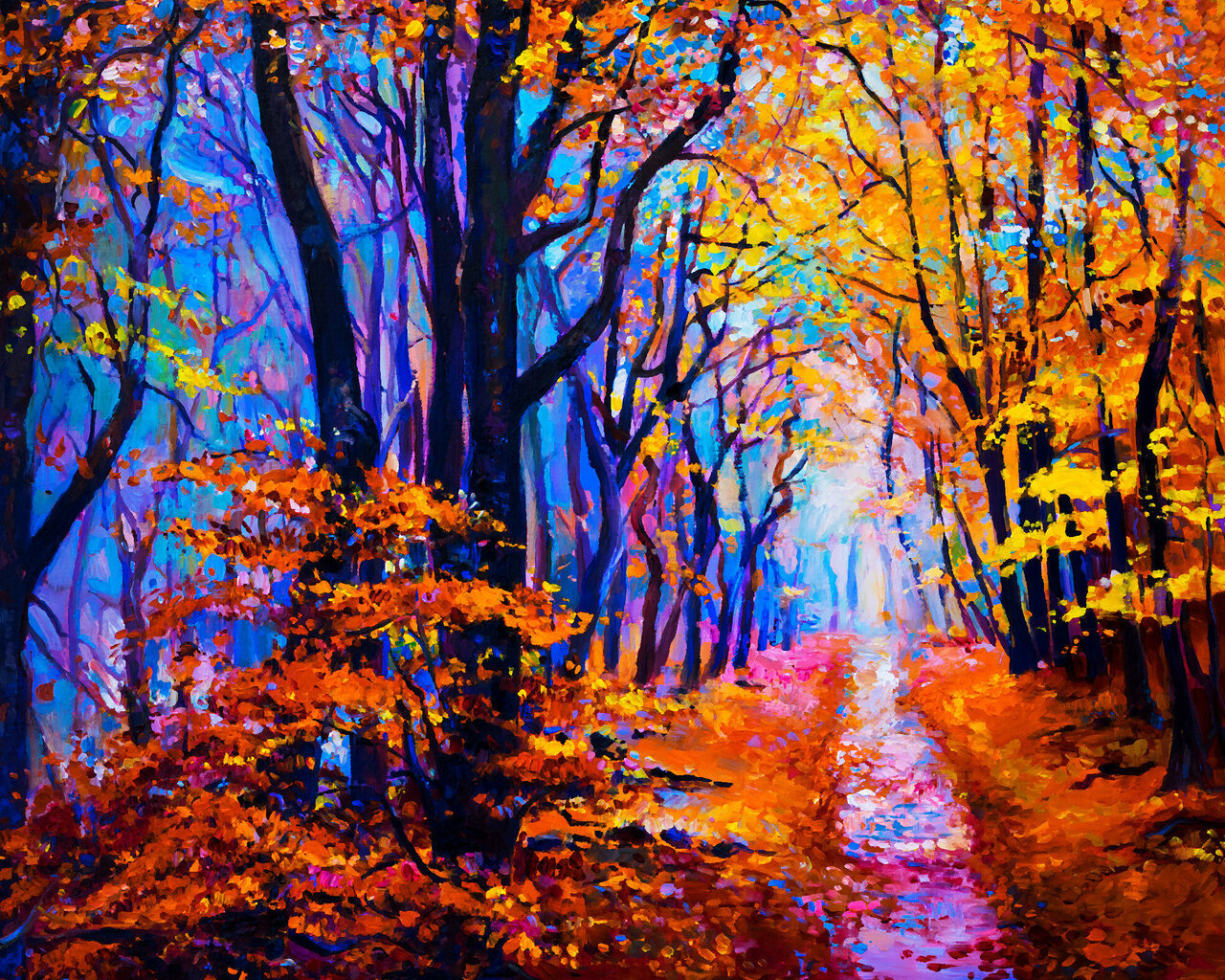 Maalaus numeroiden mukaan 40x50 cm, Autumn forest path hinta ja tiedot | Maalaa numeroiden mukaan | hobbyhall.fi