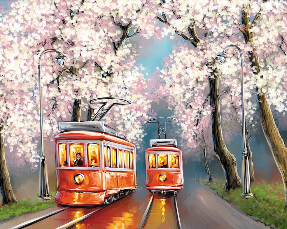 Maalaus numeroiden mukaan 40x50 cm, Romance of spring trams hinta ja tiedot | Maalaa numeroiden mukaan | hobbyhall.fi