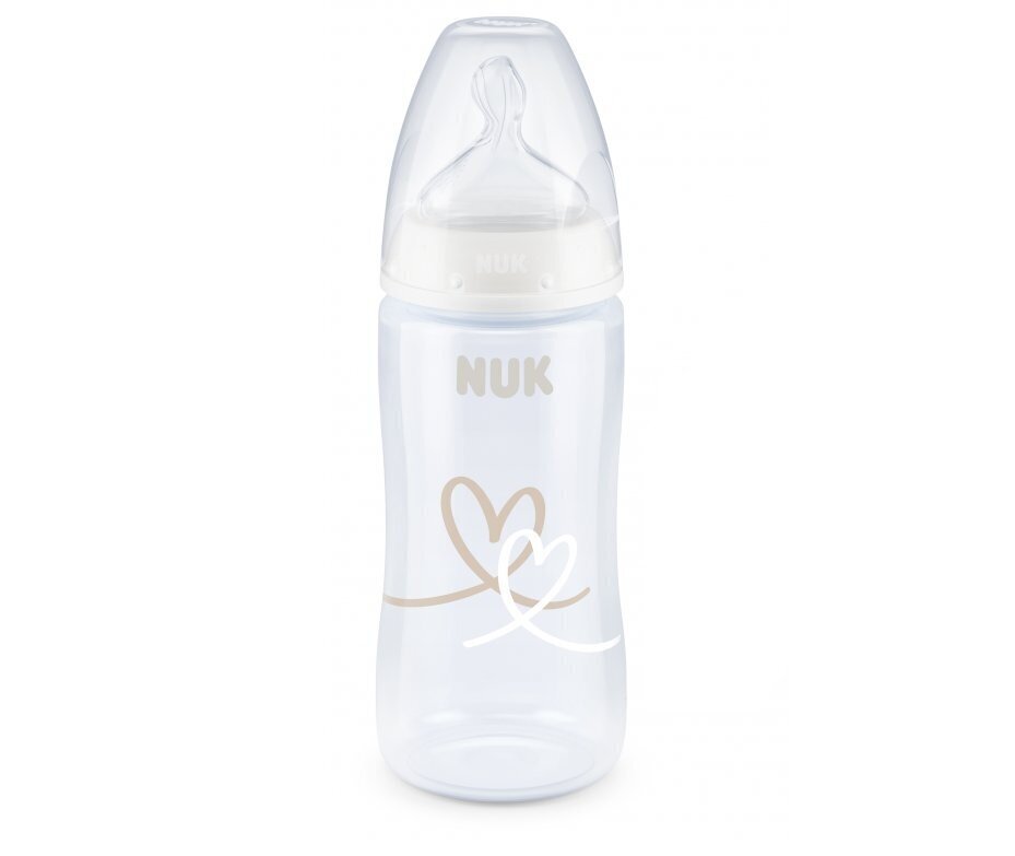 Tuttipullo lämpömittarilla Nuk Flow Control, 6-18 kuukautta, 300 ml hinta ja tiedot | Tuttipullot ja tarvikkeet | hobbyhall.fi