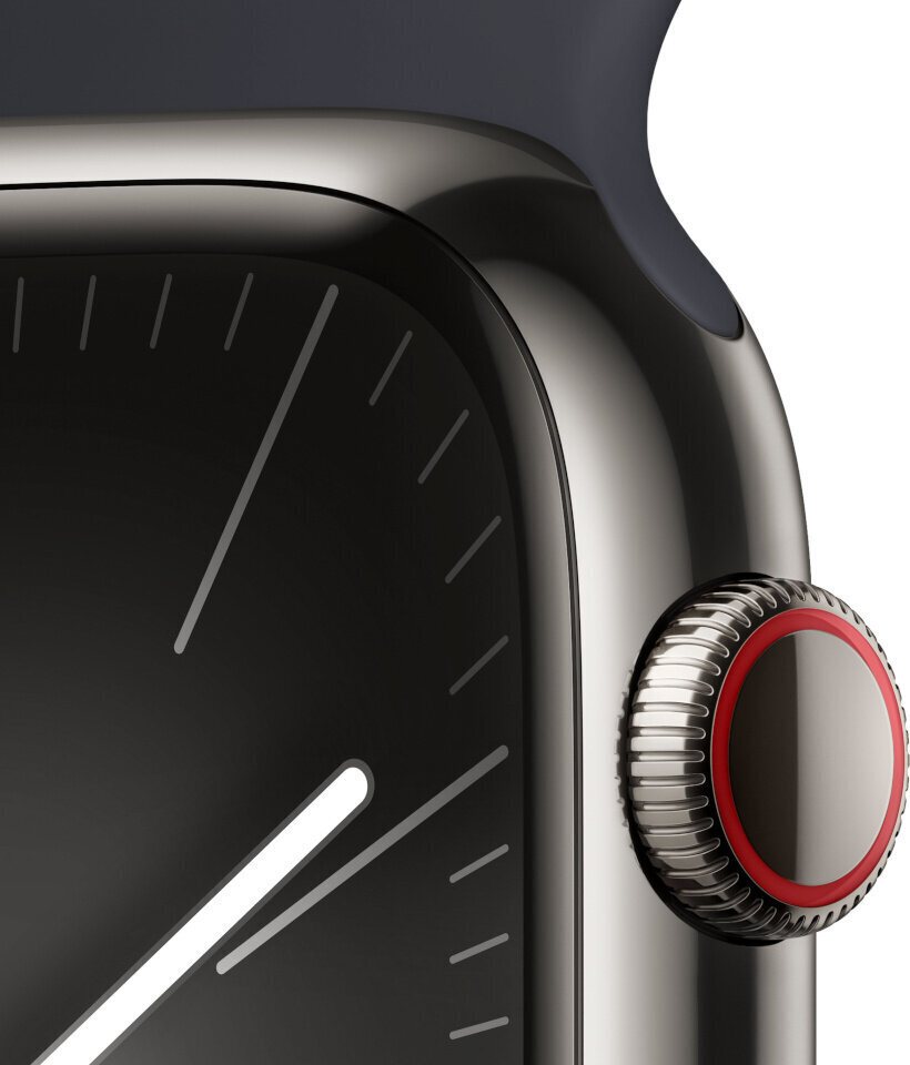 Apple Watch Series 9 GPS + Cellular 45mm Graphite Stainless Steel Case with Midnight Sport Band - M/L MRMW3KS/A hinta ja tiedot | Älykellot | hobbyhall.fi