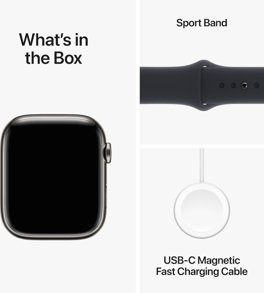 Apple Watch Series 9 GPS + Cellular 45mm Graphite Stainless Steel Case with Midnight Sport Band - M/L MRMW3KS/A hinta ja tiedot | Älykellot | hobbyhall.fi