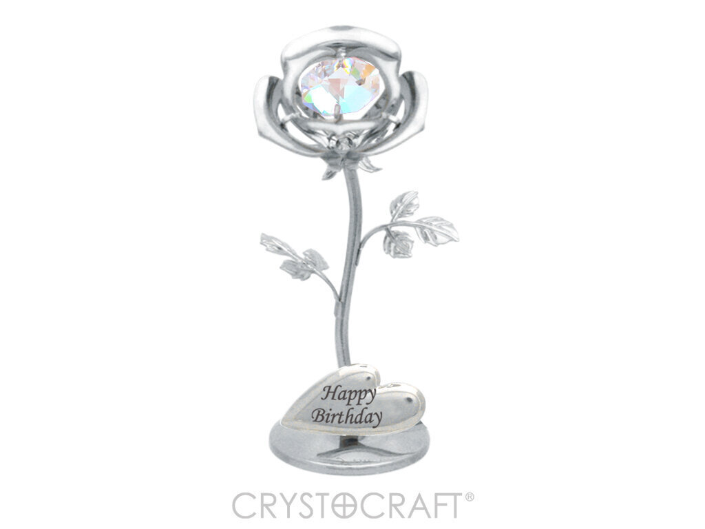 Ruusu Swarovski-kristallilla, hopeoitu, Happy Birthday hinta ja tiedot | Sisustustuotteet | hobbyhall.fi