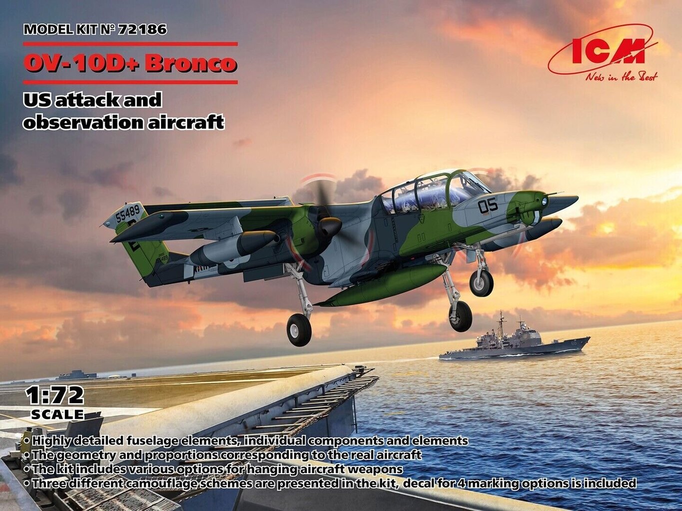 Liimattava malli ICM 72186 US attack and observation aircraft OV-10D+ Bronco 1/72 hinta ja tiedot | Koottavat pienoismallit | hobbyhall.fi