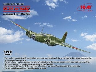 Liimattava malli ICM 48196 Japanese Heavy Bomber Ki-21-Ia Sally 1/48 hinta ja tiedot | Koottavat pienoismallit | hobbyhall.fi