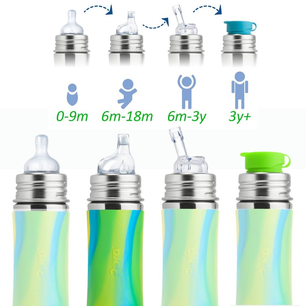 Pura Kiki Nokkapullo 325 ml, 6+ kk, aqua swirl / SET hinta ja tiedot | Tuttipullot ja tarvikkeet | hobbyhall.fi