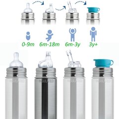 Pura Kiki Termos Nokkapullo 260 ml, 6+ kk, steel with blue bumper / SET hinta ja tiedot | Tuttipullot ja tarvikkeet | hobbyhall.fi