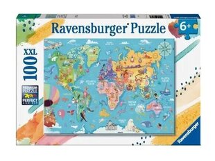 Ravensburger Puzzle: Maailmankartta XXL (100pcs) (13343) hinta ja tiedot | Palapelit | hobbyhall.fi