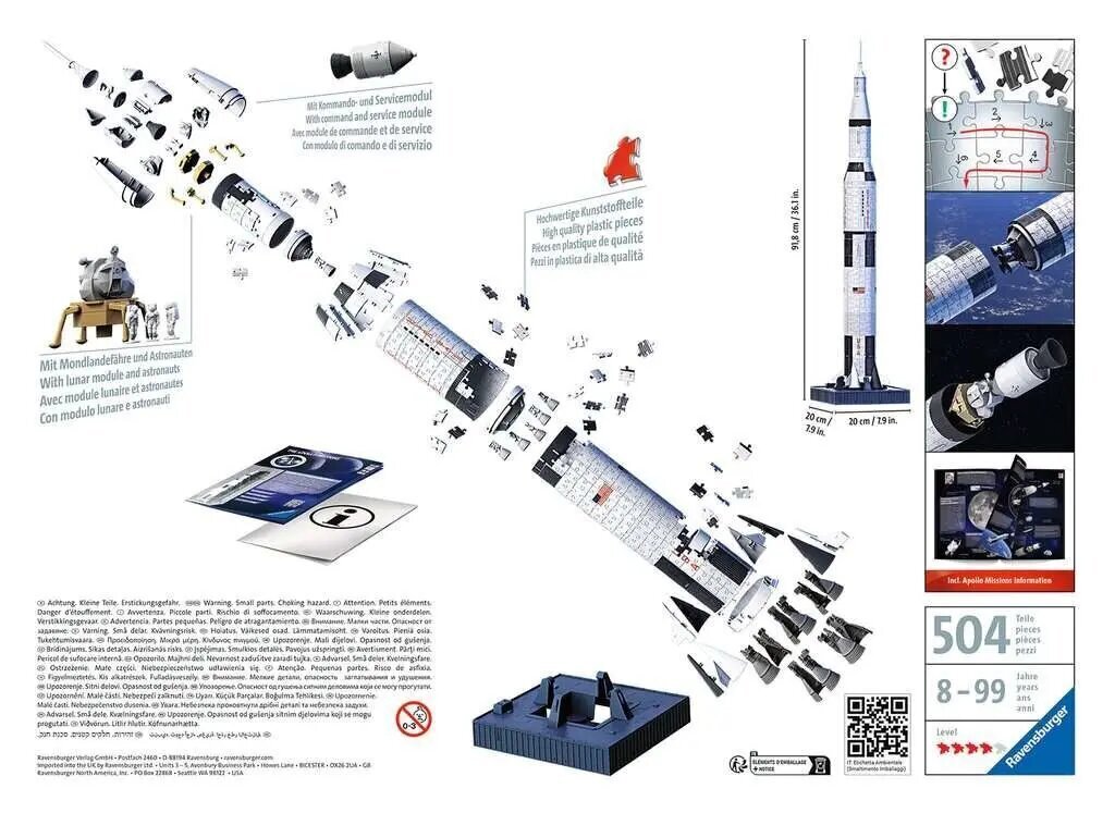 3D-palapeli Apollo Saturn V raketti hinta ja tiedot | Palapelit | hobbyhall.fi