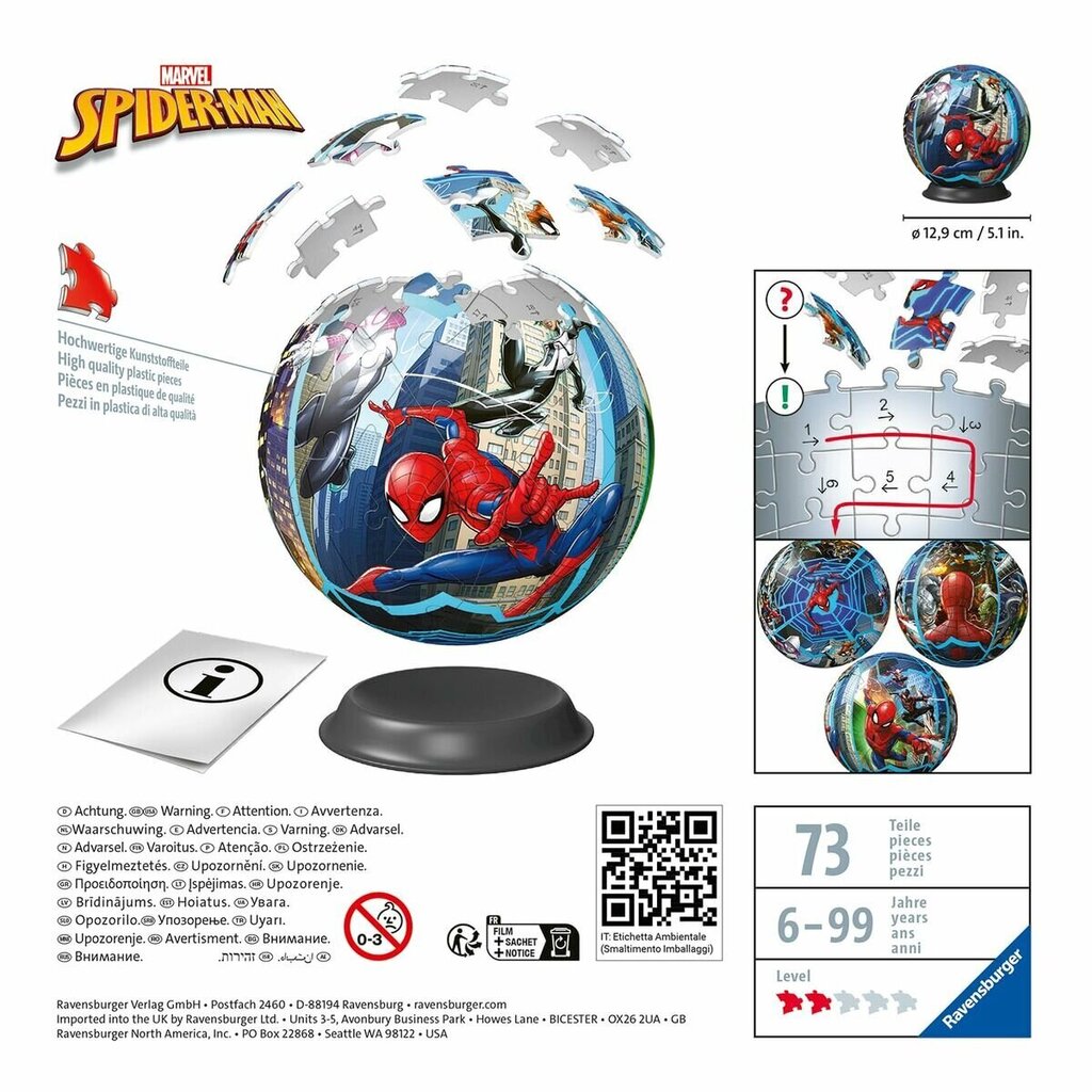 Ravensburger 3D pulmapallo 72 kpl Spiderman hinta ja tiedot | Palapelit | hobbyhall.fi