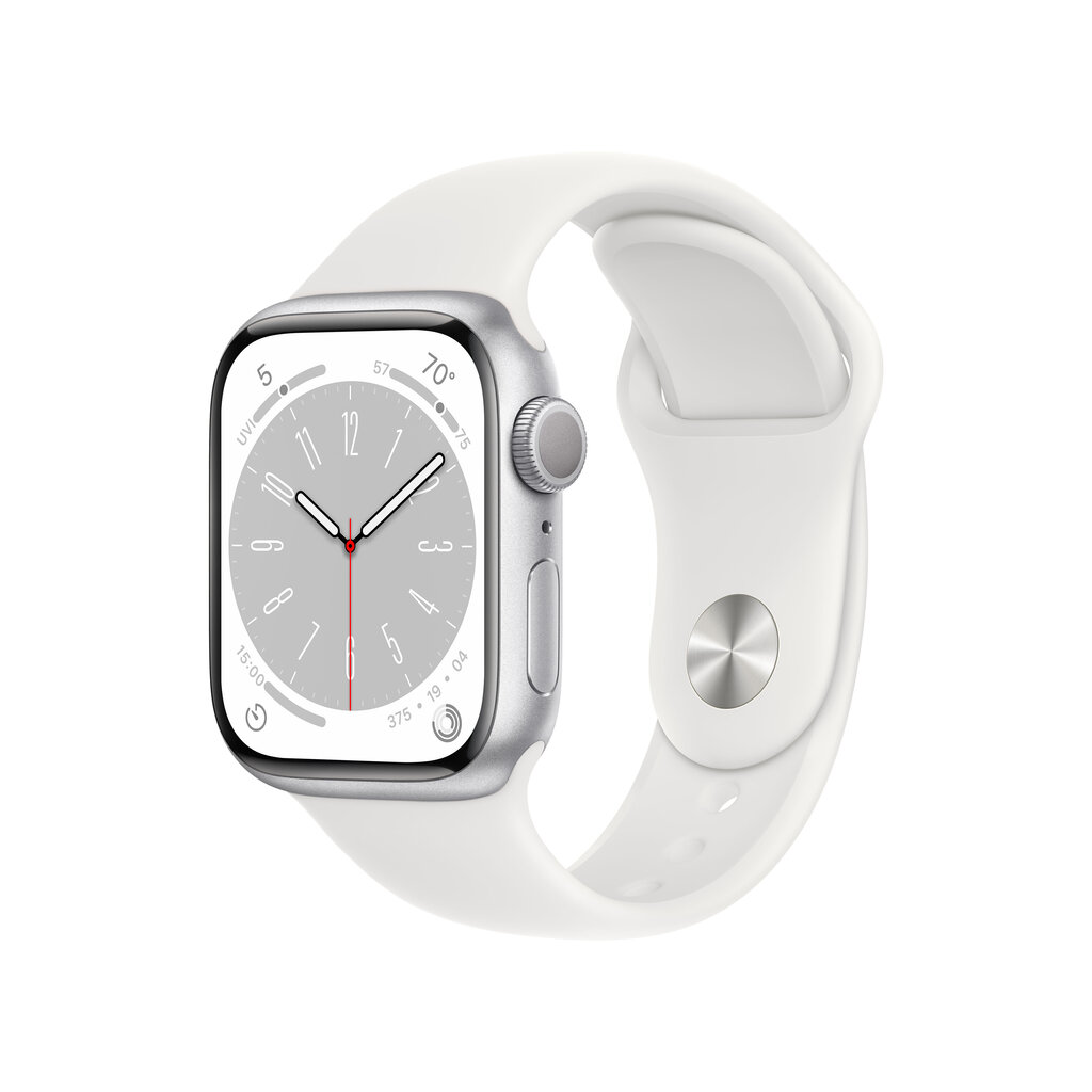 Apple Watch Series 8 GPS 45mm Silver Aluminium Case with White Sport Band - Regular MP6N3KS/A hinta ja tiedot | Älykellot | hobbyhall.fi