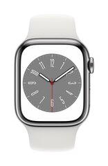 Apple Watch Series 8 GPS + Cellular 45mm Silver Stainless Steel Case with White Sport Band - Regular MNKE3KS/A hinta ja tiedot | Älykellot | hobbyhall.fi