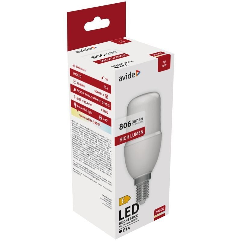 Avide LED-lamppu 7W T37 E14 3000K hinta ja tiedot | Lamput | hobbyhall.fi