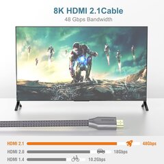 Nopea 8K HDMI-kaapeli BOMENYA, 60HZ, 8m, harmaa hinta ja tiedot | Kaapelit ja adapterit | hobbyhall.fi