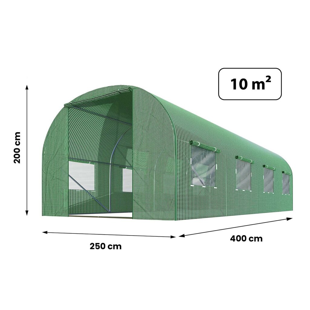 Puutarhatunneli - kasvihuone, 2,5x4xH2m (10m2)., vihreä hinta ja tiedot | Kasvihuoneet | hobbyhall.fi