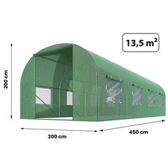 Puutarhatunneli - kasvihuone, 3x4,5m (13,5m2), vihreä hinta ja tiedot | Kasvihuoneet | hobbyhall.fi