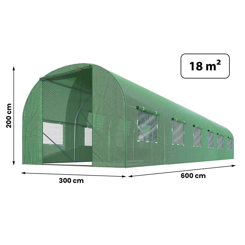 Puutarhatunneli - kasvihuone, 3x6m (18m2), vihreä hinta ja tiedot | Kasvihuoneet | hobbyhall.fi