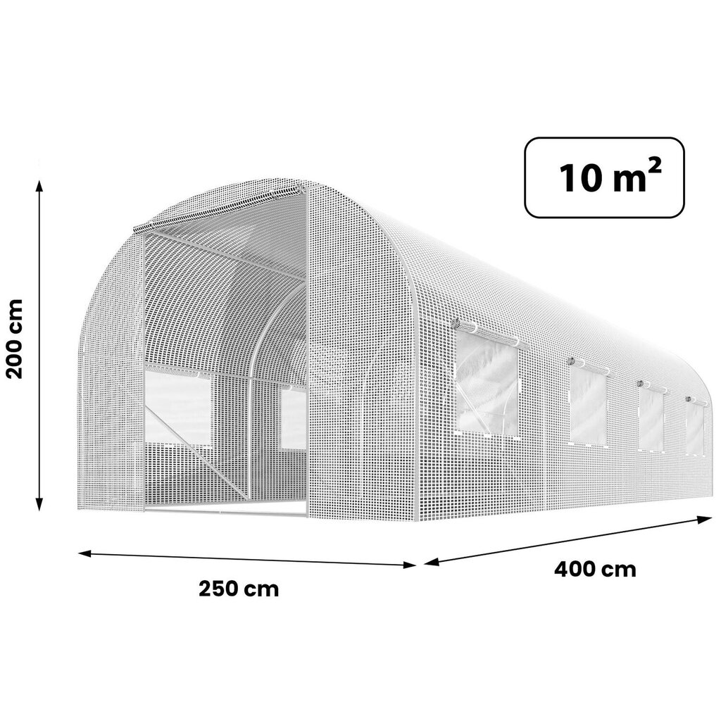 Puutarhatunneli - kasvihuone, 2,5x4m (10m2), valkoinen hinta ja tiedot | Kasvihuoneet | hobbyhall.fi