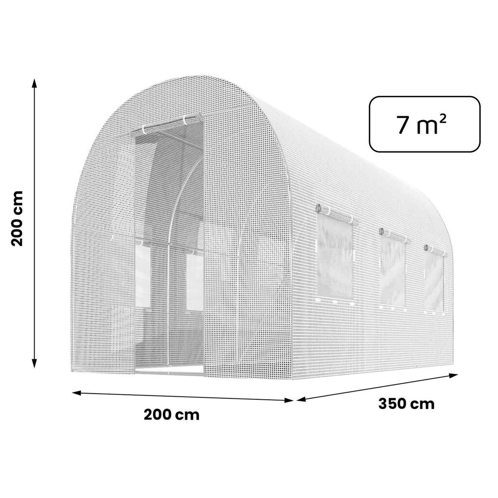 Puutarhatunneli - kasvihuone, 2x3,5m (7m2), valkoinen hinta ja tiedot | Kasvihuoneet | hobbyhall.fi