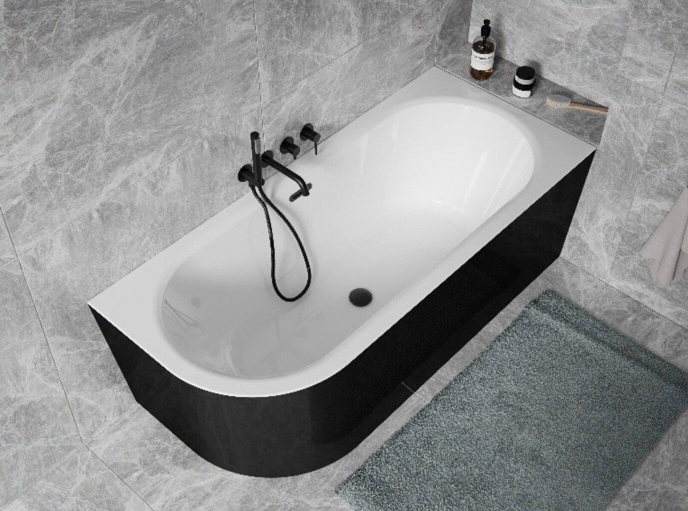 Kylpyamme Besco Avita A-line B&W 150, oikea, Klick-klack White kapealla ylivuodolla hinta ja tiedot | Kylpyammeet | hobbyhall.fi